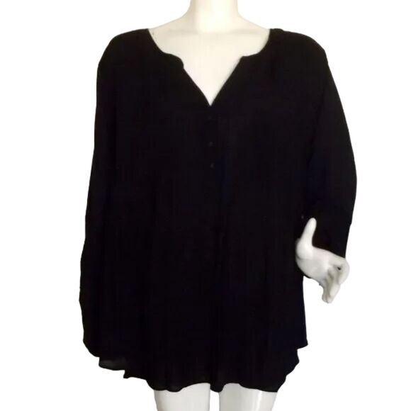 new TORRID Top, 4/4X, Black, Long Tab Sleeve, Pockets, Challis Pullover - Picture 2 of 15